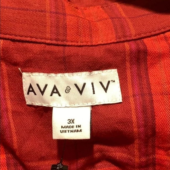 Ava & Viv Red Plaid Button Down Shirt Size 3X New - Picture 5 of 10